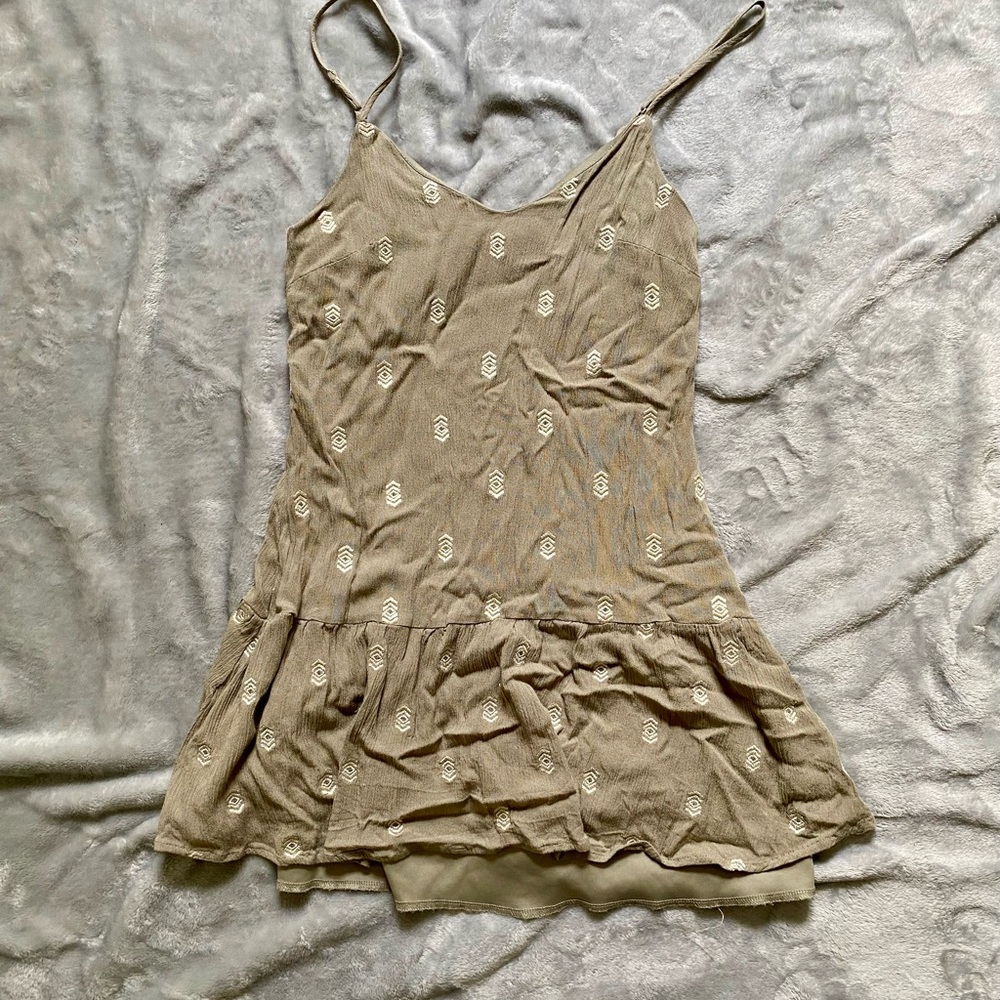 Elegant Olive Green Embroidered Women's Dress